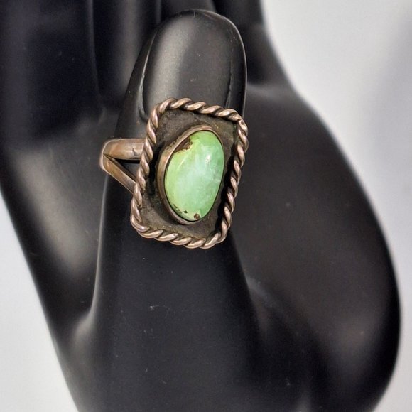 Size 6.5 Sterling Silver Manassa Turquoise Ring, Vintage Navajo Antique Jewelry - Picture 8 of 12